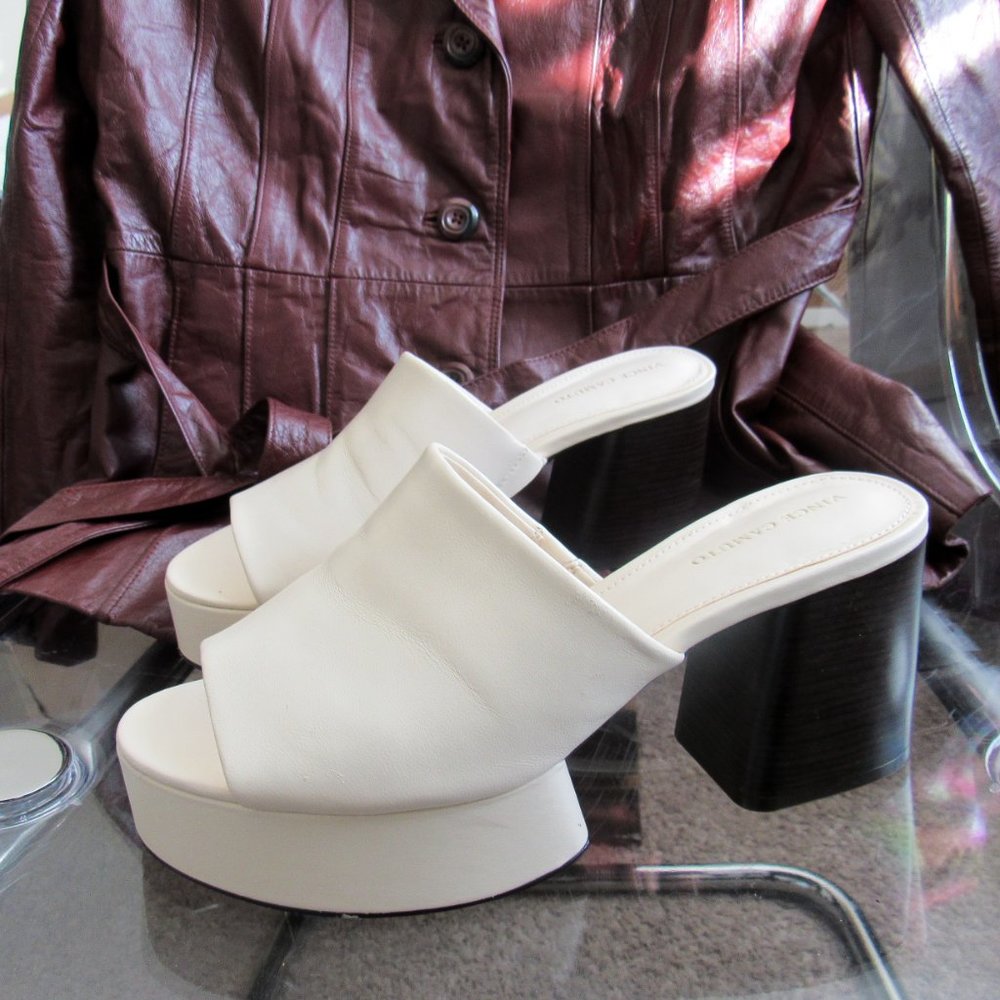 VINCE CAMUTO Platform Open Toe Heels in Cream Leather 'Feshania'- Size 8.5